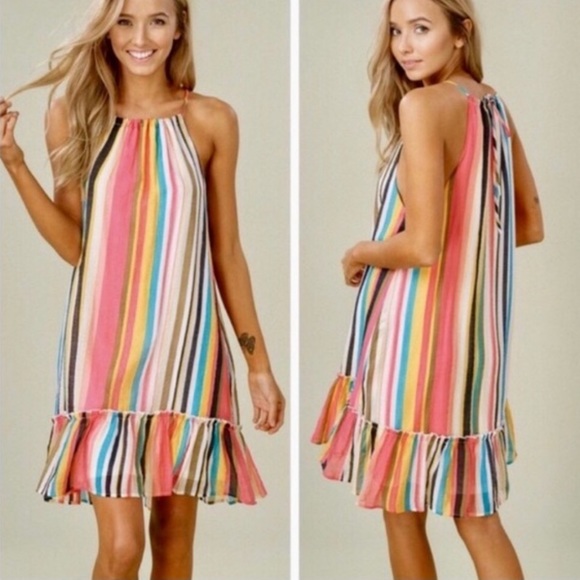 Listicle Multicolored Striped Flutter Dress - Picture 3 of 5